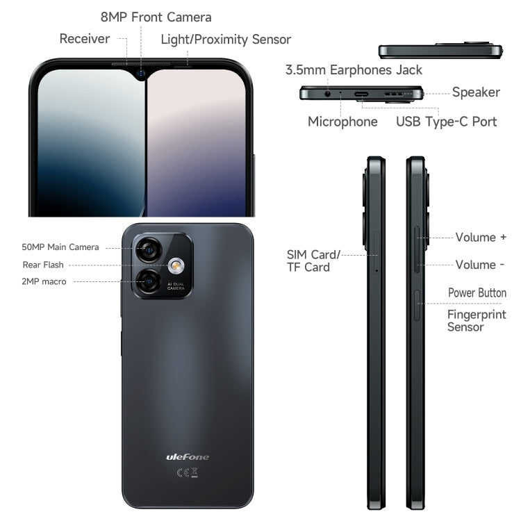 Ulefone Note 16 Pro, 8GB+256GB, Dual Back Cameras, Face ID & Side Fingerprint Identification, 4400mAh Battery, 6.52 inch Android 13 Unisoc T606 Octa Core up to 1.6GHz, Network: 4G, Dual SIM, OTG (Black) - Ulefone by Ulefone | Online Shopping South Africa | PMC Jewellery | Buy Now Pay Later Mobicred