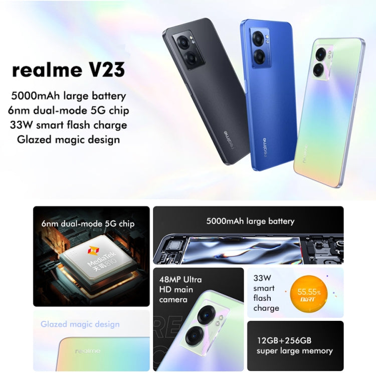 Realme V23 5G, 48MP Camera, 12GB+256GB, Dual Back Cameras, Side Fingerprint Identification, 5000mAh Battery, 6.58 inch Realme UI 3.0 / Android 12 MediaTek Dimensity 810 Octa Core up to 2.4GHz, Network: 5G, Support Google Play(Black) - OPPO by Realme | Online Shopping South Africa | PMC Jewellery | Buy Now Pay Later Mobicred