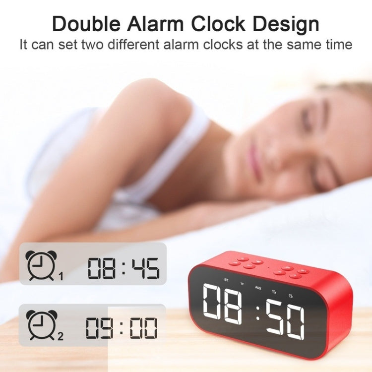 AEC BT501 Bluetooth 5.0 Mini Speaker with LED & Alarm Clock & Clock & Mirror, Support 32G TF Card(Red) - free shipping - PMC TechLife - Order now!