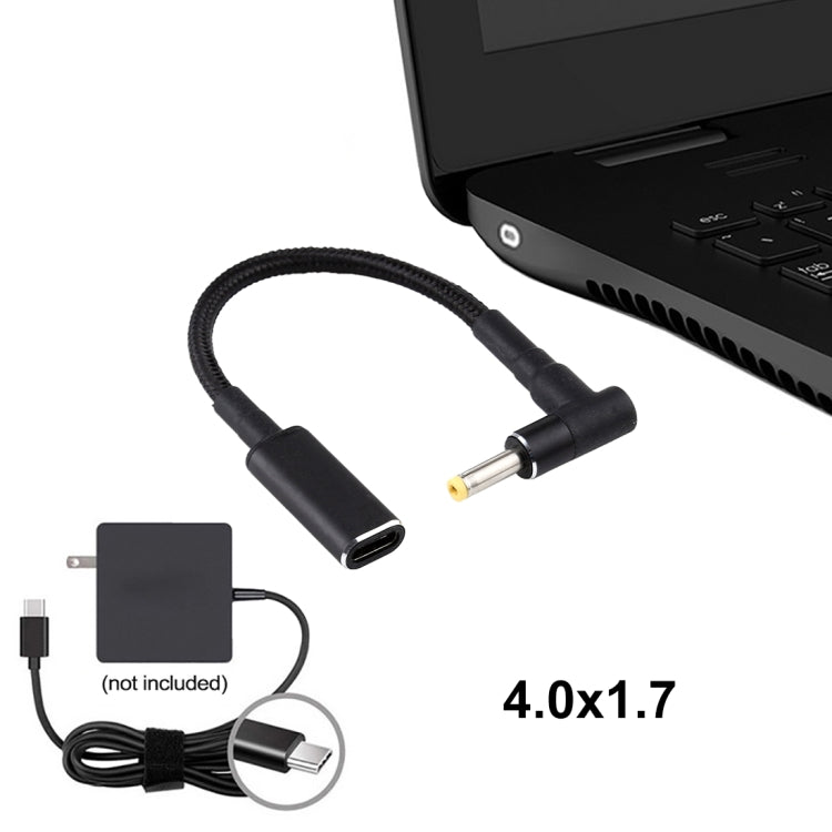 4.0 x 1.7mm Elbow to USB-C / Type-C Adapter Nylon Braid Cable - Universal Power Adapter by PMC TechLife | Online Shopping South Africa | PMC TechLife