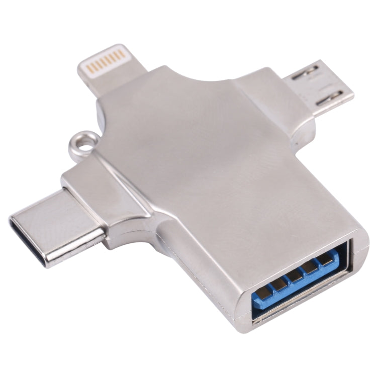 4 in 1  8 Pin + Micro USB + USB-C / Type-C to USB Metal Card Reader - U Disk & Card Reader by PMC TechLife | Online Shopping South Africa | PMC TechLife