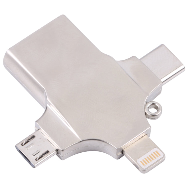 4 in 1  8 Pin + Micro USB + USB-C / Type-C to USB Metal Card Reader - U Disk & Card Reader by PMC TechLife | Online Shopping South Africa | PMC TechLife