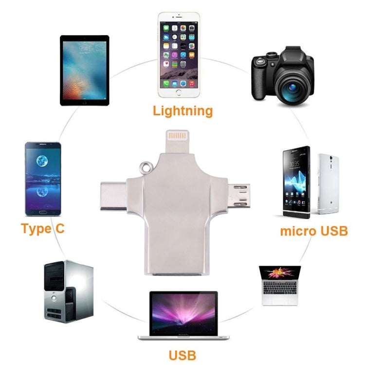 4 in 1  8 Pin + Micro USB + USB-C / Type-C to USB Metal Card Reader - U Disk & Card Reader by PMC TechLife | Online Shopping South Africa | PMC TechLife