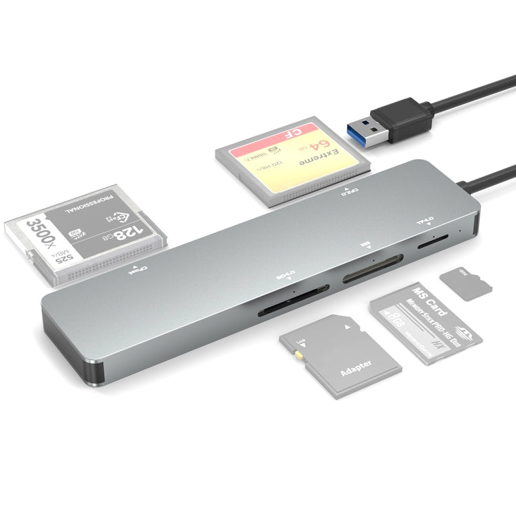 Rocketek CR308 USB3.0 Multi-function Card Reader CF / CFast / SD / MS / TF Card 5 in 1 (Silver Grey) -  by ROCKETEK | Online Shopping South Africa | PMC TechLife | Buy Now Pay Later Mobicred