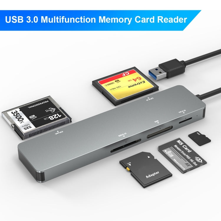 Rocketek CR308 USB3.0 Multi-function Card Reader CF / CFast / SD / MS / TF Card 5 in 1 (Silver Grey) -  by ROCKETEK | Online Shopping South Africa | PMC Jewellery | Buy Now Pay Later Mobicred