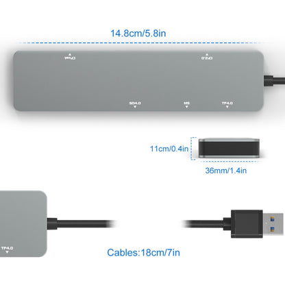 Rocketek CR308 USB3.0 Multi-function Card Reader CF / CFast / SD / MS / TF Card 5 in 1 (Silver Grey) -  by ROCKETEK | Online Shopping South Africa | PMC Jewellery | Buy Now Pay Later Mobicred