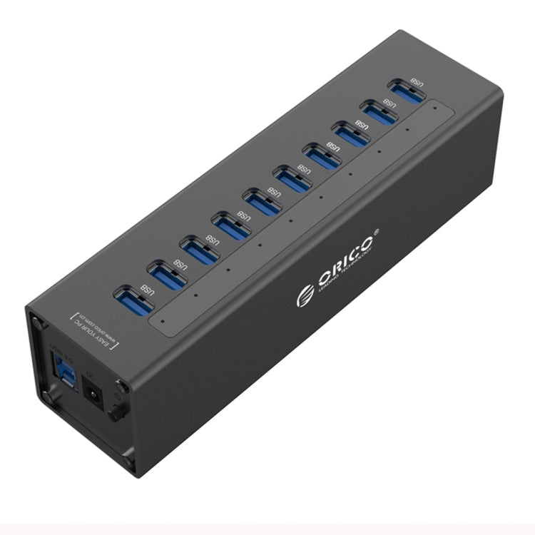 ORICO A3H10 Aluminum High Speed 10 Ports USB 3.0 HUB with Power Adapter for Laptops(Black) - USB 3.0 HUB by ORICO | Online Shopping South Africa | PMC Jewellery | Buy Now Pay Later Mobicred