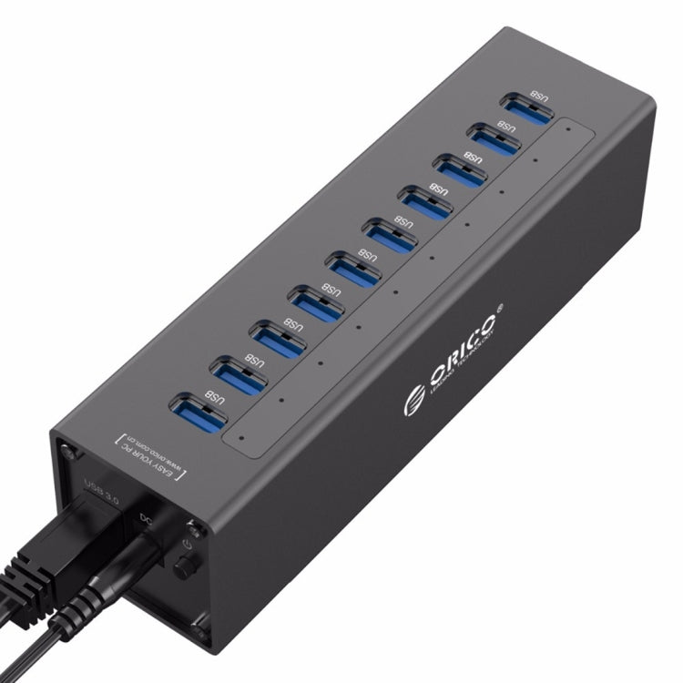 ORICO A3H10 Aluminum High Speed 10 Ports USB 3.0 HUB with Power Adapter for Laptops(Black) - USB 3.0 HUB by ORICO | Online Shopping South Africa | PMC Jewellery | Buy Now Pay Later Mobicred