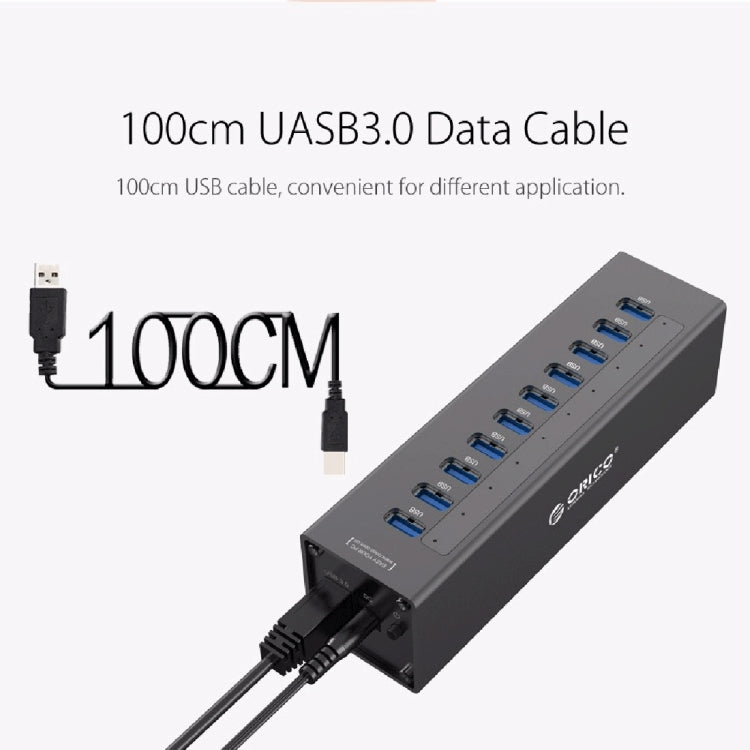 ORICO A3H10 Aluminum High Speed 10 Ports USB 3.0 HUB with Power Adapter for Laptops(Black) - USB 3.0 HUB by ORICO | Online Shopping South Africa | PMC Jewellery | Buy Now Pay Later Mobicred