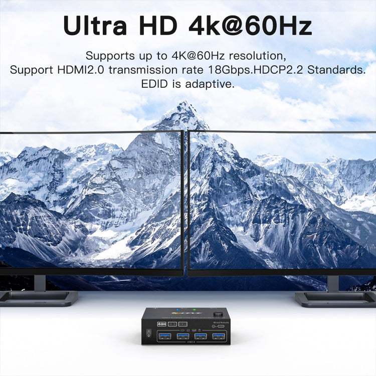 KC-KVM202AS 4K 60HZ USB3.0 HDMI Dual Display KVM Switcher Support EDID Analog Lock Screen - Switch by PMC TechLife | Online Shopping South Africa | PMC TechLife | Buy Now Pay Later Mobicred