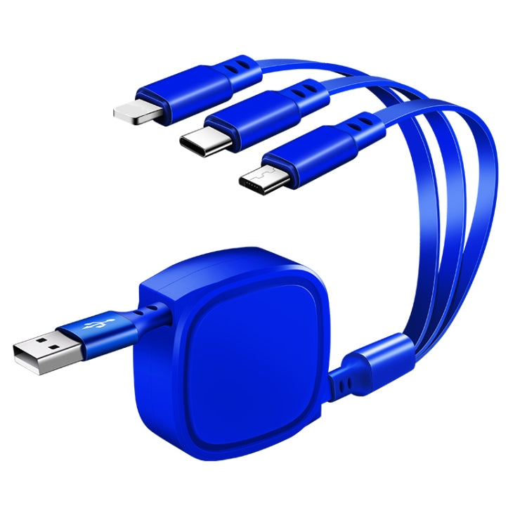 1.2m 3.5A Max 3 in 1 USB to USB-C / Type-C + 8Pin + Micro USB Retractable Charging Cable(Blue) - Multifunction Cable by PMC TechLife | Online Shopping South Africa | PMC TechLife
