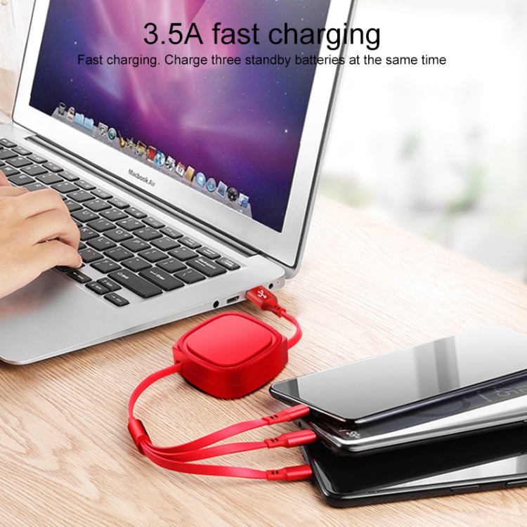 1.2m 3.5A Max 3 in 1 USB to USB-C / Type-C + 8Pin + Micro USB Retractable Charging Cable(Black) - Multifunction Cable by PMC TechLife | Online Shopping South Africa | PMC TechLife