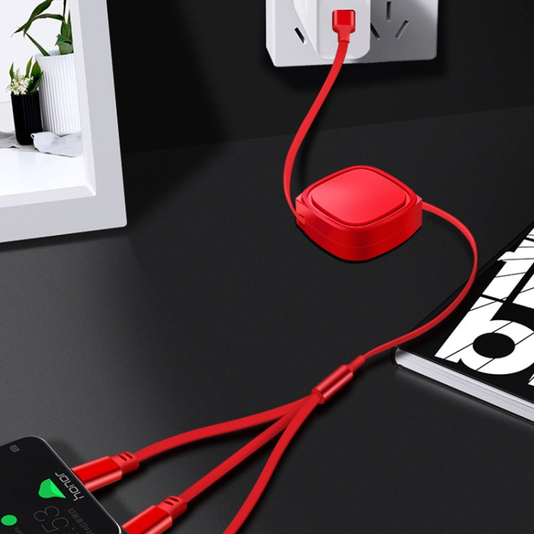 1.2m 3.5A Max 3 in 1 USB to USB-C / Type-C + 8Pin + Micro USB Retractable Charging Cable(Black) - Multifunction Cable by PMC TechLife | Online Shopping South Africa | PMC TechLife