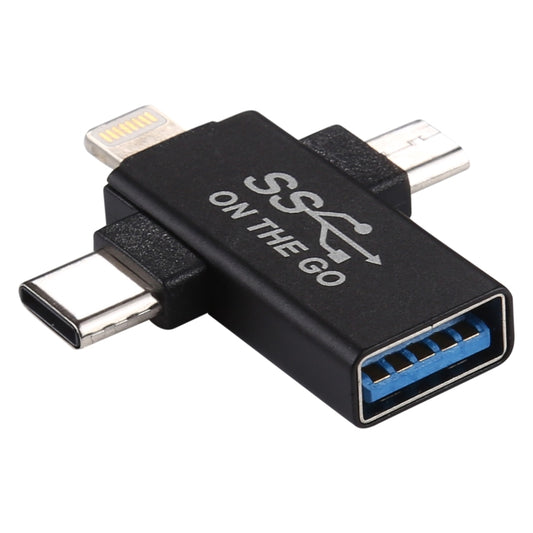 3 in 1 USB 3.0 to 8 Pin + Micro USB + USB-C / Type-C Interface Multifunctional OTG Adapter - OTG Adapter by PMC Jewellery | Online Shopping South Africa | PMC Jewellery