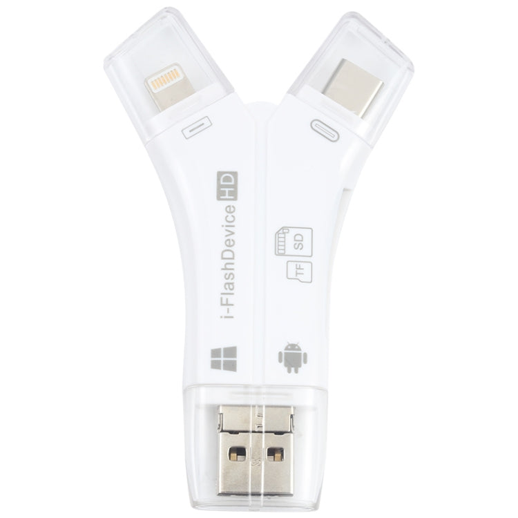 NK-908 4 in 1 i-Flash Y-shaped TF Card / SD Card Reader For 8 Pin + USB-C / Type-C + Micro USB + USB Devices - U Disk & Card Reader by PMC TechLife | Online Shopping South Africa | PMC TechLife