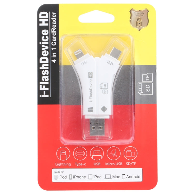 NK-908 4 in 1 i-Flash Y-shaped TF Card / SD Card Reader For 8 Pin + USB-C / Type-C + Micro USB + USB Devices - U Disk & Card Reader by PMC TechLife | Online Shopping South Africa | PMC TechLife