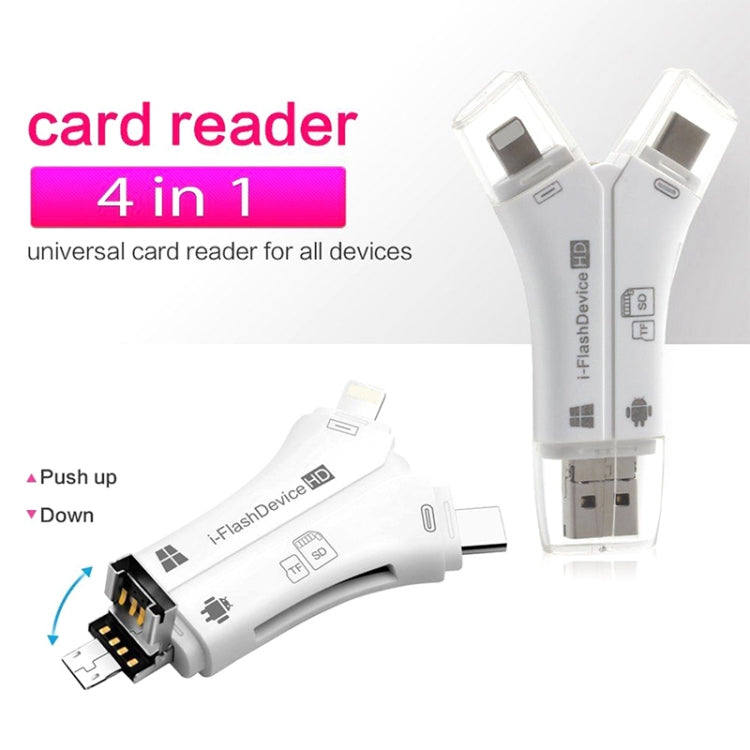 NK-908 4 in 1 i-Flash Y-shaped TF Card / SD Card Reader For 8 Pin + USB-C / Type-C + Micro USB + USB Devices - U Disk & Card Reader by PMC TechLife | Online Shopping South Africa | PMC TechLife