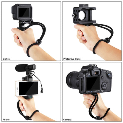 PULUZ Folding Plastic Tripod + Vlogging Live Broadcast Handheld Grip ABS Mount with Cold Shoe & Wrist Strap for iPhone, Galaxy, Huawei, Xiaomi, Sony, HTC, Google and other Smartphones - Desktop Holder by PULUZ | Online Shopping South Africa | PMC Jewellery