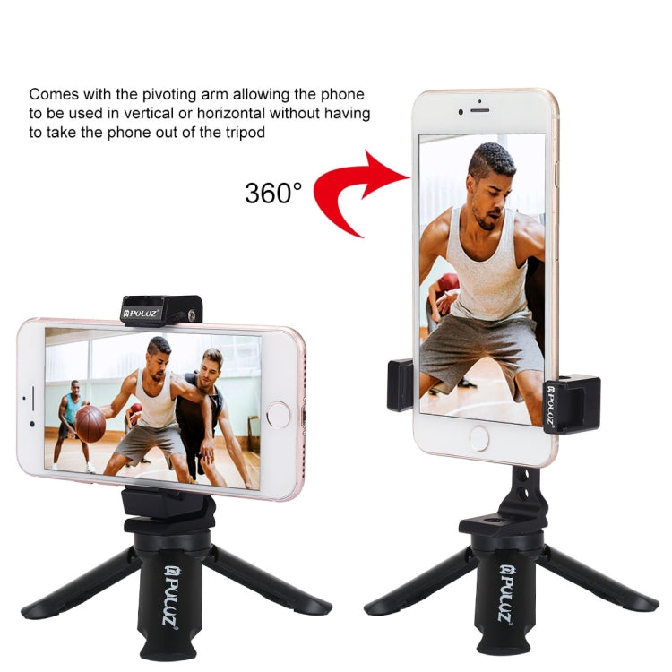 PULUZ Folding Plastic Tripod + Horizontal / Vertical Shooting Metal Clamp with Cold Shoe for iPhone, Galaxy, Huawei, Xiaomi, Sony, HTC, Google and other Smartphones - Desktop Holder by PULUZ | Online Shopping South Africa | PMC Jewellery | Buy Now Pay Later Mobicred