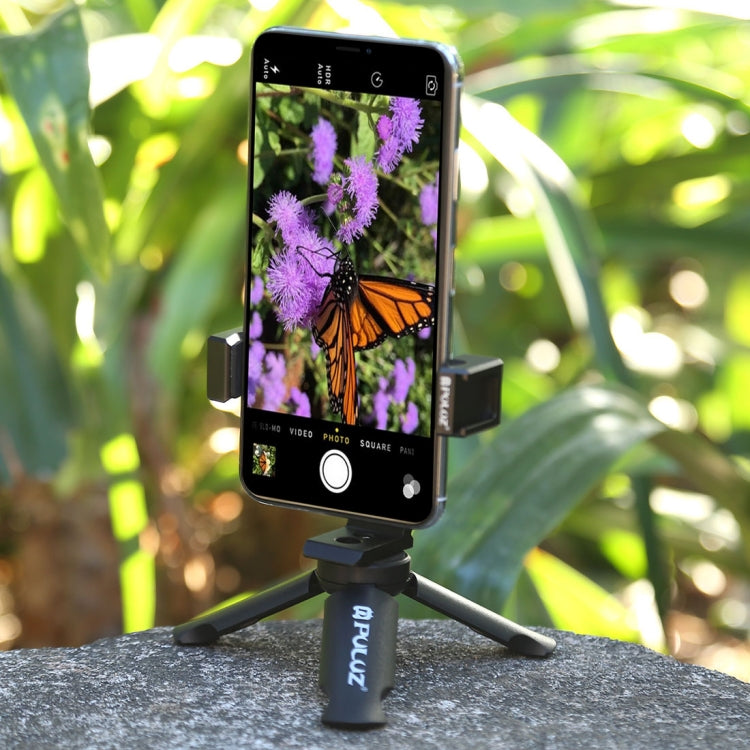 PULUZ Folding Plastic Tripod + Horizontal / Vertical Shooting Metal Clamp with Cold Shoe for iPhone, Galaxy, Huawei, Xiaomi, Sony, HTC, Google and other Smartphones - Desktop Holder by PULUZ | Online Shopping South Africa | PMC Jewellery | Buy Now Pay Later Mobicred