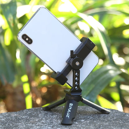 PULUZ Folding Plastic Tripod + Horizontal / Vertical Shooting Metal Clamp with Cold Shoe for iPhone, Galaxy, Huawei, Xiaomi, Sony, HTC, Google and other Smartphones - Desktop Holder by PULUZ | Online Shopping South Africa | PMC Jewellery | Buy Now Pay Later Mobicred