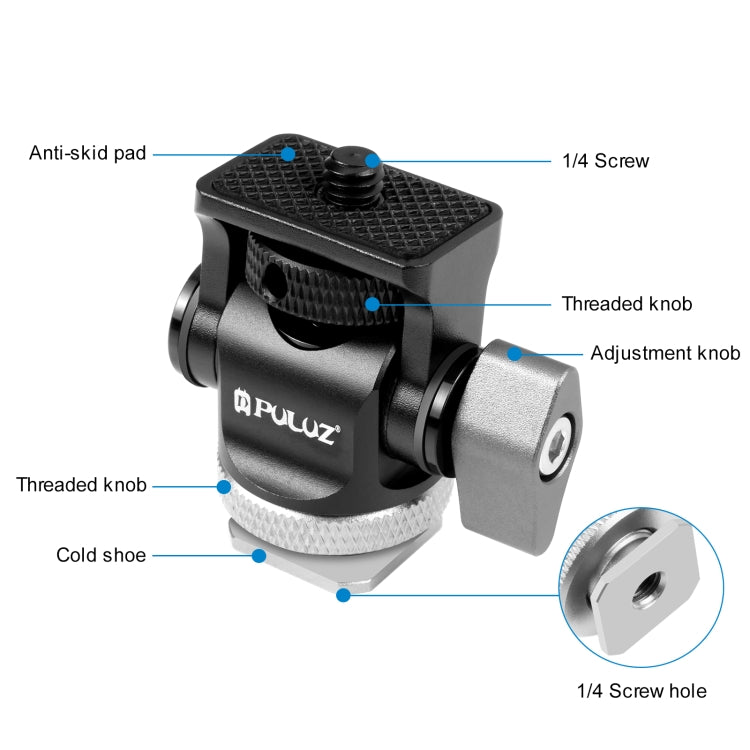 PULUZ Mini 180 Degree Swing Tripod Ball Head Cold Shoe Mount Adapter(Silver) - Tripod Heads by PULUZ | Online Shopping South Africa | PMC TechLife | Buy Now Pay Later Mobicred