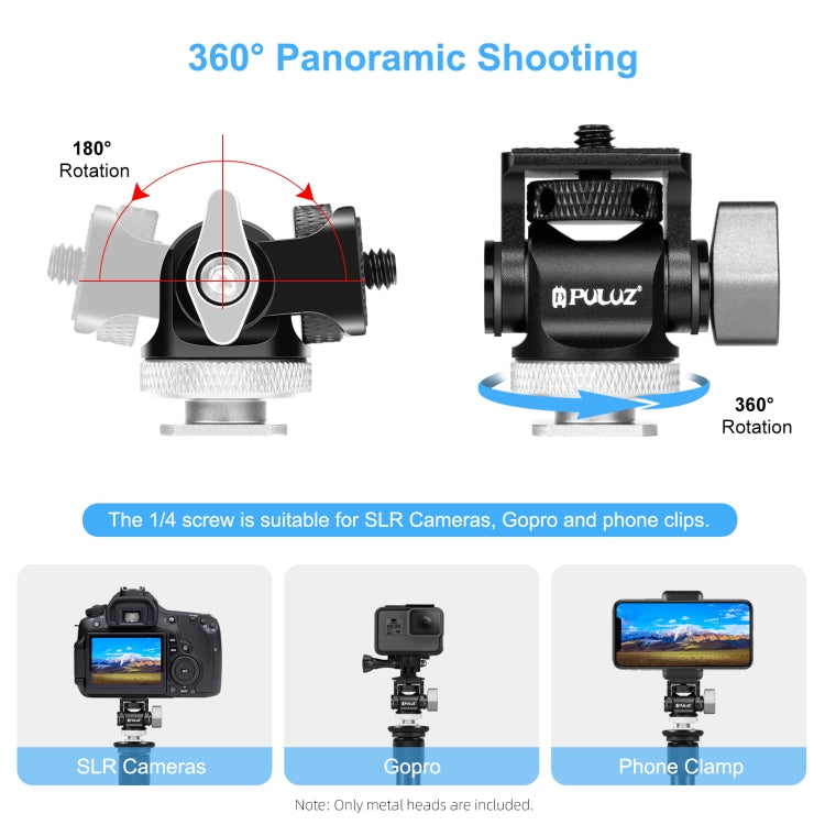 PULUZ Mini 180 Degree Swing Tripod Ball Head Cold Shoe Mount Adapter(Silver) - Tripod Heads by PULUZ | Online Shopping South Africa | PMC TechLife | Buy Now Pay Later Mobicred