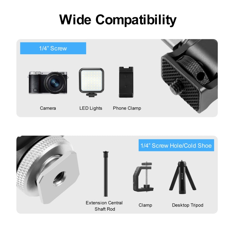 PULUZ Mini 180 Degree Swing Tripod Ball Head Cold Shoe Mount Adapter(Silver) - Tripod Heads by PULUZ | Online Shopping South Africa | PMC TechLife | Buy Now Pay Later Mobicred