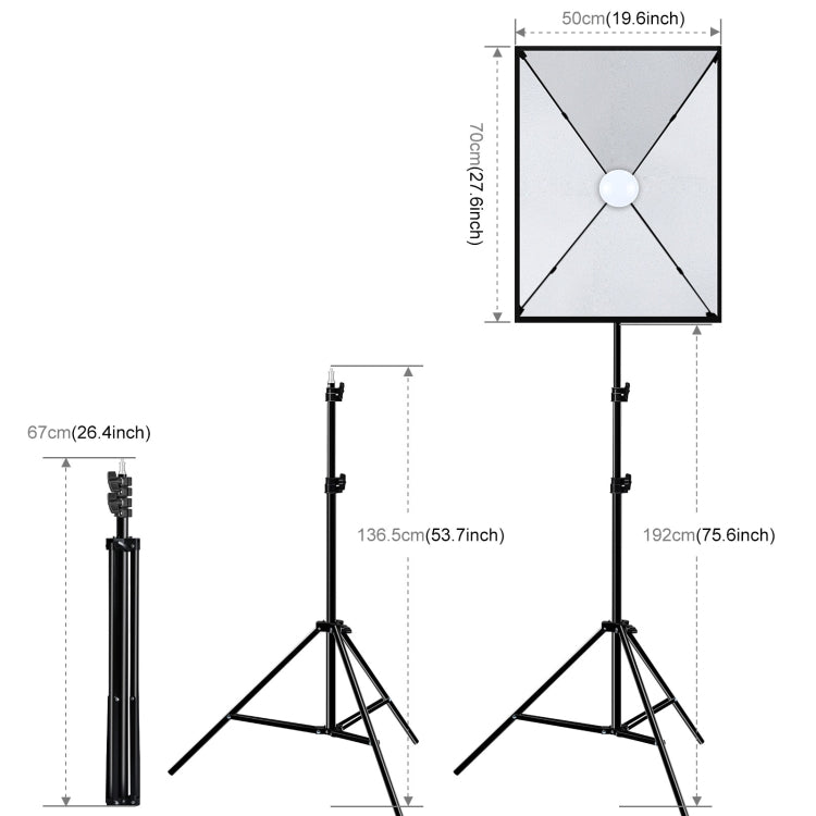 PULUZ 50x70cm Studio Softbox + 2m Tripod Mount + Single E27 30W 5700K White Light LED Bulb Photography Kit(EU Plug) - Stand Bracket by PULUZ | Online Shopping South Africa | PMC Jewellery