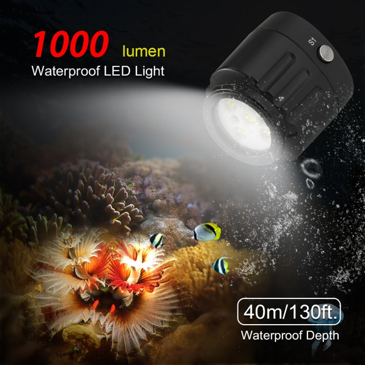 PULUZ 40m Underwater LED Photography Fill Light 1000LM 3.7V/1100mAh Diving Light for GoPro Hero11 Black / HERO10 Black / HERO9 Black /HERO8 / HERO7 /6 /5 /5 Session /4 Session /4 /3+ /3 /2 /1, Insta36 ... R, DJI Osmo Action and Other Action Cameras(Black) - Waterproof Light by PULUZ | Online Shopping South Africa | PMC Jewellery