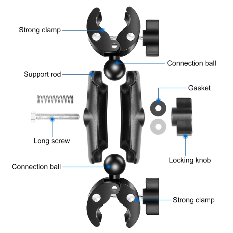 PULUZ Motorcycle Dualheads Crab Clamp Action Camera Handlebar Fixed Mount(Black) - Bicycle Handlebar Mount by PULUZ | Online Shopping South Africa | PMC TechLife