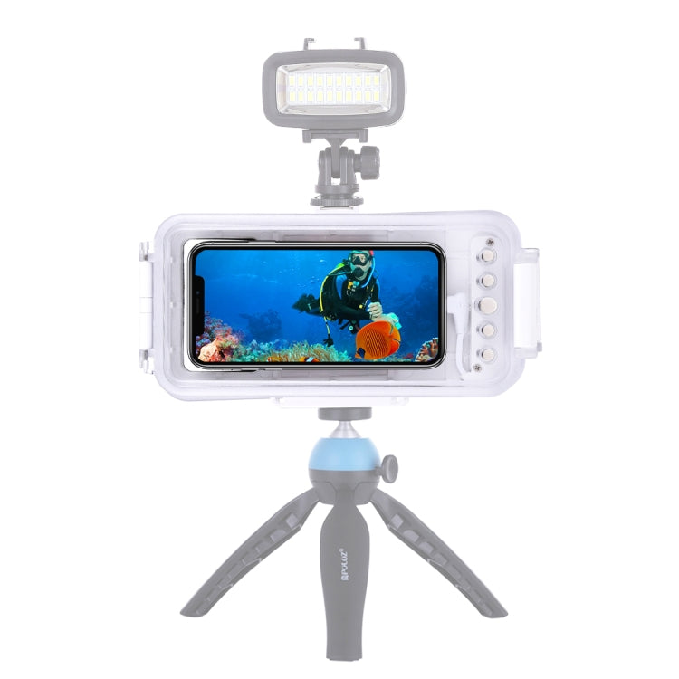 PULUZ 45m/147ft Waterproof Diving Case Photo Video Taking Underwater Housing Cover for iPhone 14 Series, iPhone 13 Series, iPhone 12 Series, iPhone 11 Series, iPhone X Series, iPhone 8 & 7, iPhone 6s, iOS 13.0 or Above Version iPhone(White) - iPhone 14 Pro Cases by PULUZ | Online Shopping South Africa | PMC Jewellery | Buy Now Pay Later Mobicred