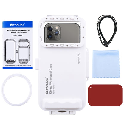 PULUZ 45m/147ft Waterproof Diving Case Photo Video Taking Underwater Housing Cover for iPhone 14 Series, iPhone 13 Series, iPhone 12 Series, iPhone 11 Series, iPhone X Series, iPhone 8 & 7, iPhone 6s, iOS 13.0 or Above Version iPhone(White) - iPhone 14 Pro Cases by PULUZ | Online Shopping South Africa | PMC Jewellery | Buy Now Pay Later Mobicred