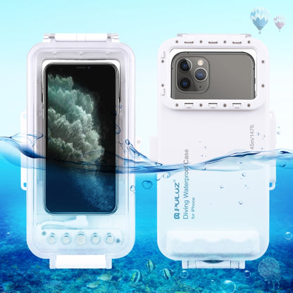 PULUZ 45m/147ft Waterproof Diving Case Photo Video Taking Underwater Housing Cover for iPhone 14 Series, iPhone 13 Series, iPhone 12 Series, iPhone 11 Series, iPhone X Series, iPhone 8 & 7, iPhone 6s, iOS 13.0 or Above Version iPhone(White) - iPhone 14 Pro Cases by PULUZ | Online Shopping South Africa | PMC Jewellery | Buy Now Pay Later Mobicred