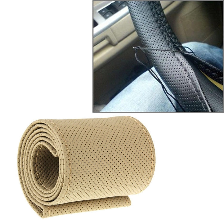 PU Leather Steering Wheel Cover With Needle and Thread, Size: 54x10.5cm (Beige) - Steering Wheel Accessories by PMC TechLife | Online Shopping South Africa | PMC TechLife | Buy Now Pay Later Mobicred