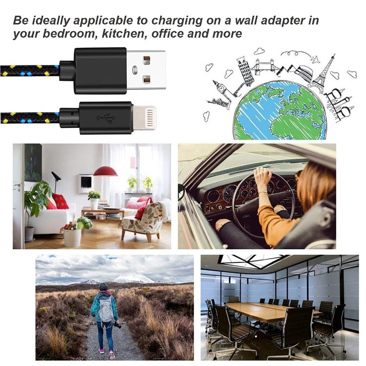 1m Nylon Netting USB Data Transfer Charging Cable For iPhone, iPad, Compatible with up to iOS 15.5(Blue) - Normal Style Cable by PMC TechLife | Online Shopping South Africa | PMC TechLife