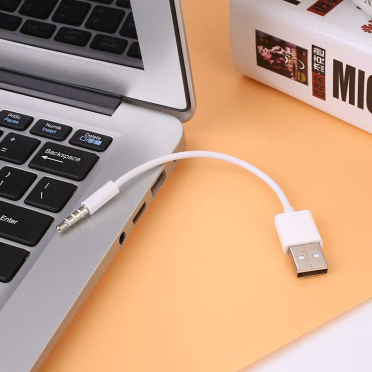 JW-SM1 USB to 3.5mm Jack Data Sync & Charge Cable for iPod shuffle 1st /2nd /3rd /4th /5th /6th Generation, Length: 10cm(White) - free shipping - PMC TechLife - Order now!