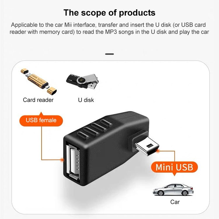 Mini USB Male to USB 2.0 AF Adapter with 90 Degree Right Angled, Support OTG Function(Black) - USB Adapter by PMC TechLife | Online Shopping South Africa | PMC TechLife | Buy Now Pay Later Mobicred