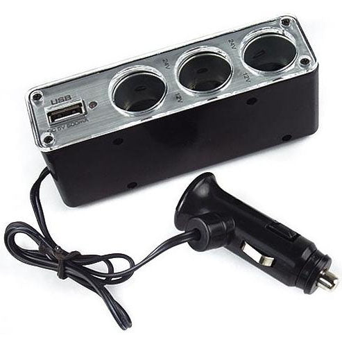 3 Triple Socket 12V/24V Car Cigarette Lighter USB Power(Black) - Cigar Socket by PMC Jewellery | Online Shopping South Africa | PMC Jewellery