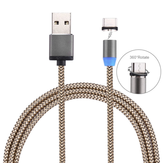 360 Degree Rotation 1m Weave Style USB-C / Type-C to USB 2.0 Strong Magnetic Charger Cable with LED Indicator(Gold) - Charging Cable & Head by PMC Jewellery | Online Shopping South Africa | PMC Jewellery