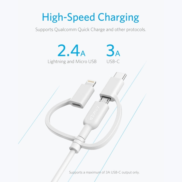 ANKER 3 in 1 8 Pin + Micro USB + USB-C / Type-C Interface MFI Certificated Data Cable(White) - MFI Cable by ANKER | Online Shopping South Africa | PMC Jewellery | Buy Now Pay Later Mobicred