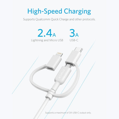 ANKER 3 in 1 8 Pin + Micro USB + USB-C / Type-C Interface MFI Certificated Data Cable(White) - MFI Cable by ANKER | Online Shopping South Africa | PMC Jewellery | Buy Now Pay Later Mobicred