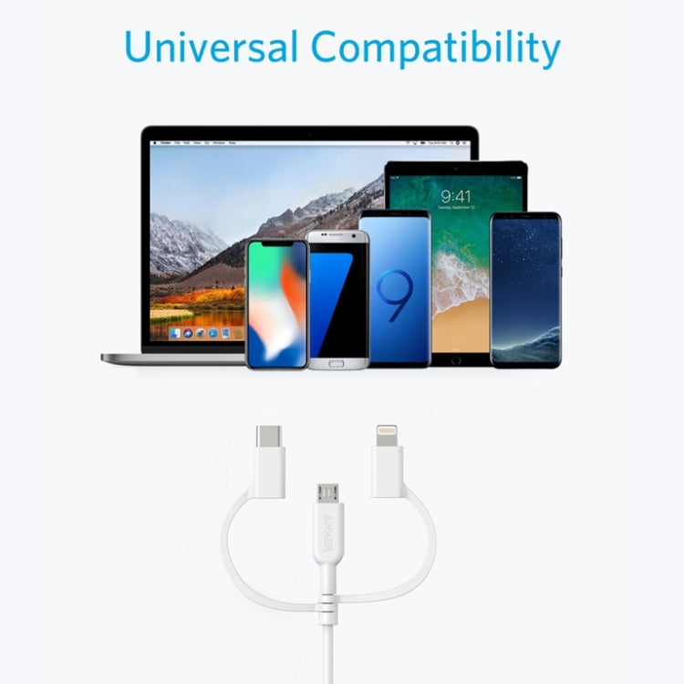 ANKER 3 in 1 8 Pin + Micro USB + USB-C / Type-C Interface MFI Certificated Data Cable(White) - MFI Cable by ANKER | Online Shopping South Africa | PMC Jewellery | Buy Now Pay Later Mobicred