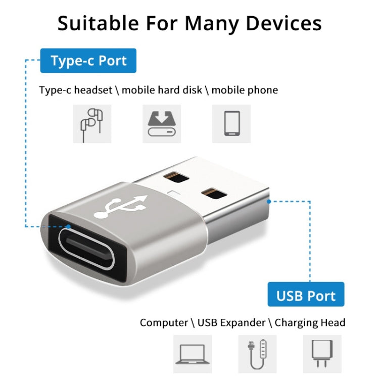 USB-C / Type-C Female to USB 2.0 Male Aluminum Alloy Adapter, Support Charging & Transmission(Silver) - free shipping - PMC TechLife - Order now!