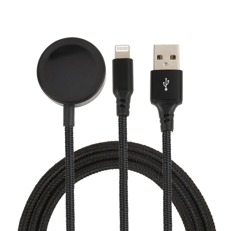 For iPhone / Apple Watch 2 In 1 8 Pin + Magnetic Charging Base Multi-function Charging Cable, Length: 1m(Black) - Multifunction Cable by PMC TechLife | Online Shopping South Africa | PMC TechLife