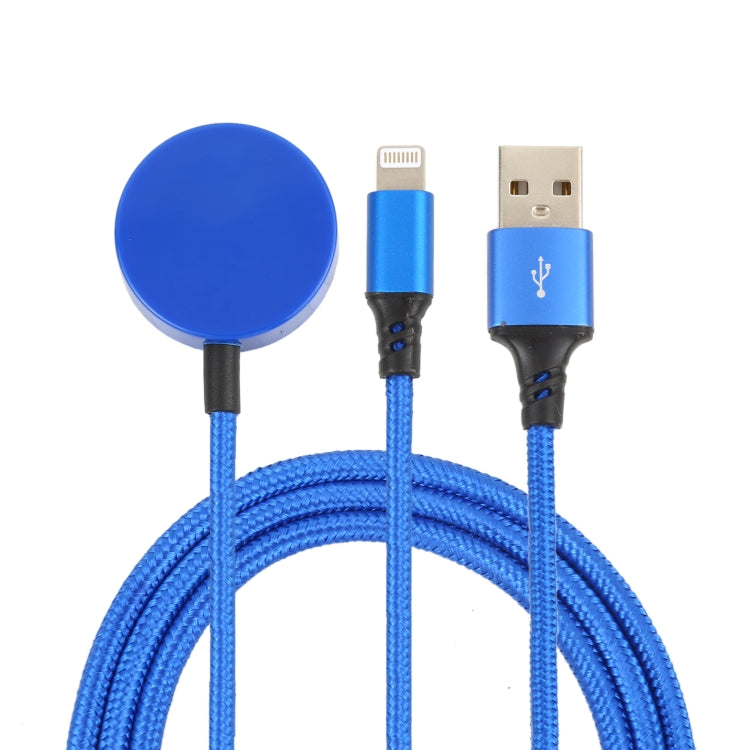 For iPhone / Apple Watch 2 In 1 8 Pin + Magnetic Charging Base Multi-function Charging Cable, Length: 1m(Blue) - Multifunction Cable by PMC TechLife | Online Shopping South Africa | PMC TechLife