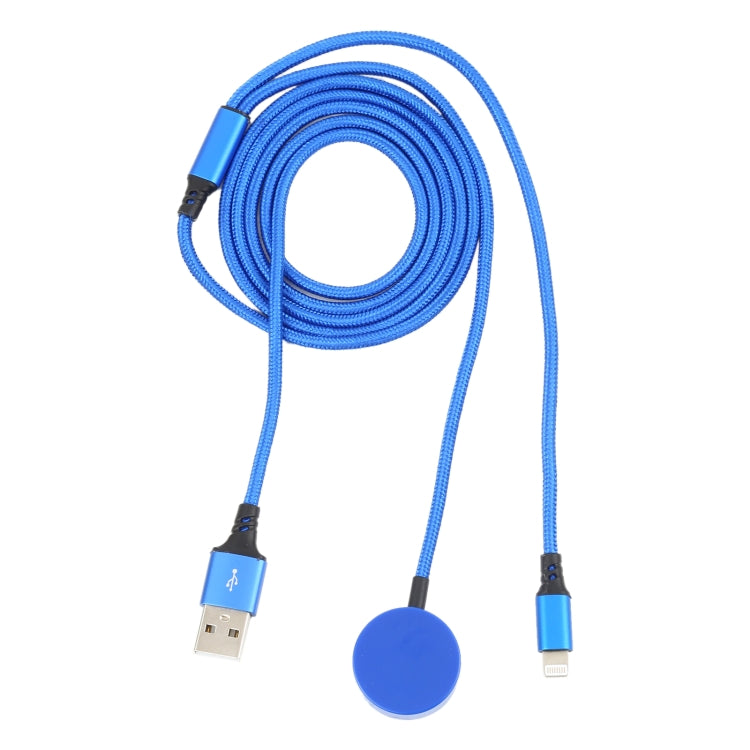 For iPhone / Apple Watch 2 In 1 8 Pin + Magnetic Charging Base Multi-function Charging Cable, Length: 1m(Blue) - Multifunction Cable by PMC TechLife | Online Shopping South Africa | PMC TechLife