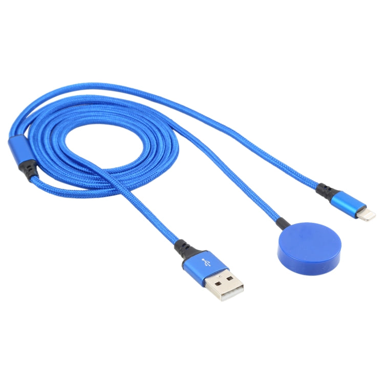 For iPhone / Apple Watch 2 In 1 8 Pin + Magnetic Charging Base Multi-function Charging Cable, Length: 1m(Blue) - Multifunction Cable by PMC TechLife | Online Shopping South Africa | PMC TechLife