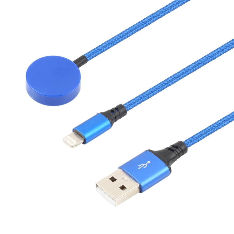 For iPhone / Apple Watch 2 In 1 8 Pin + Magnetic Charging Base Multi-function Charging Cable, Length: 1m(Blue) - Multifunction Cable by PMC TechLife | Online Shopping South Africa | PMC TechLife