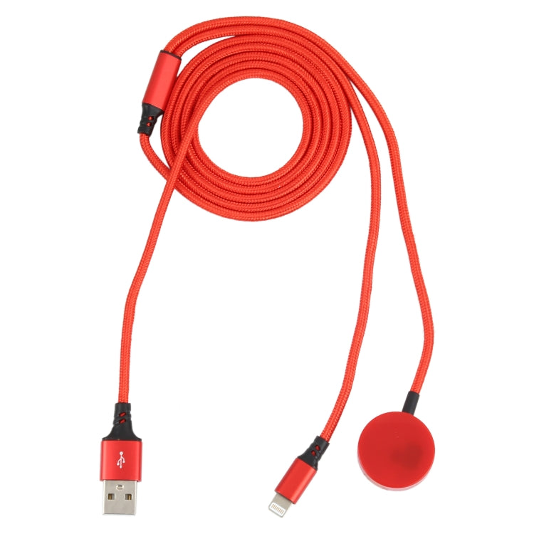 For iPhone / Apple Watch 2 In 1 8 Pin + Magnetic Charging Base Multi-function Charging Cable, Length: 1m(Red) - Multifunction Cable by PMC TechLife | Online Shopping South Africa | PMC TechLife